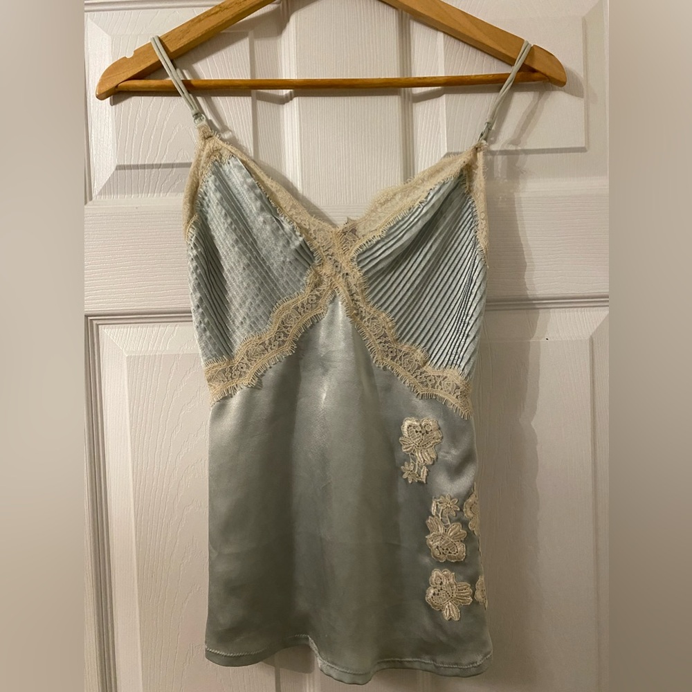 Guess Lace Trim Satin Chemise - Blue and Cream